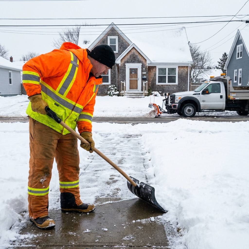 Professional worker clearing walkway